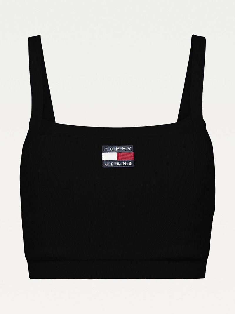 Női Tommy Hilfiger Badge Tank Felsők Fekete | HU 488LIS